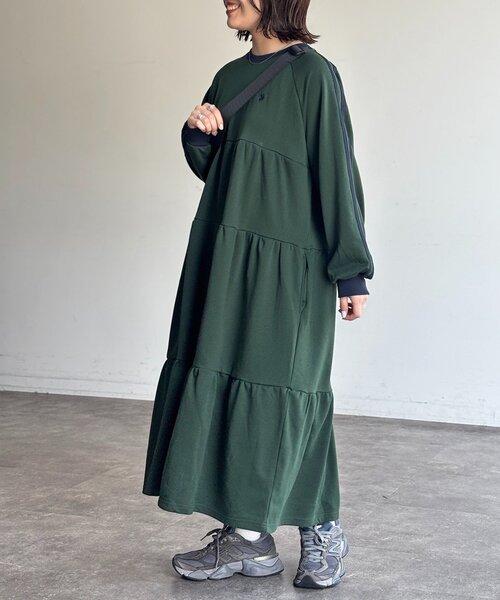 U.S. POLO ASSN.(ユーエスポロアッスン)の「【U.S. POLO ASSN.】裏毛ティアードワンピース(ワンピース・レディース・グレー/チャコールグレー/グリーン/ネイビー・FREE)」の3枚目の写真