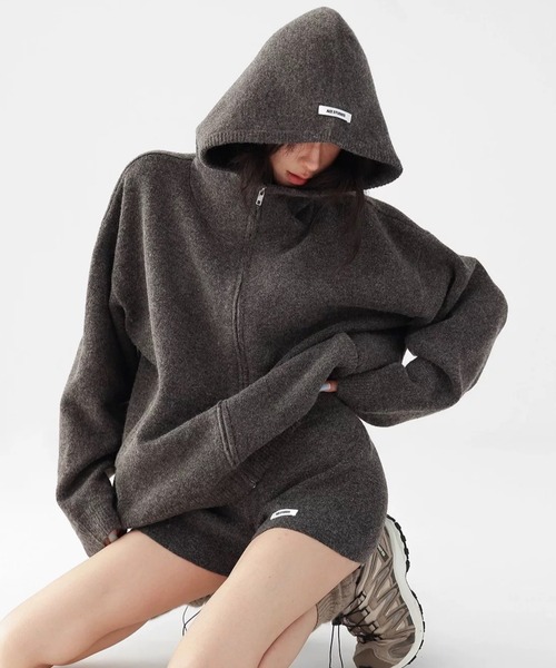 セール】【上下2点セット】フード付きニットカーディガン＋ニット