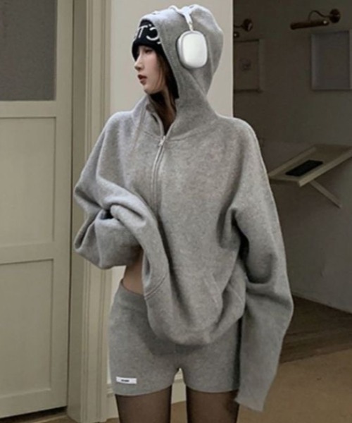 セール】【上下2点セット】フード付きニットカーディガン＋ニット