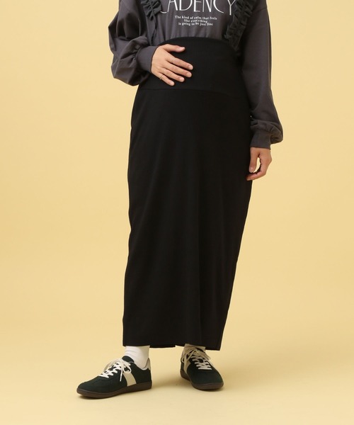 LEPSIM（レプシィム）の「【産前・産後対応】マタニティ／リブナロースカート　582139（マタニティウェア/グッズ・レディース・グリーン/ブラック・FREE）」の2枚目の写真