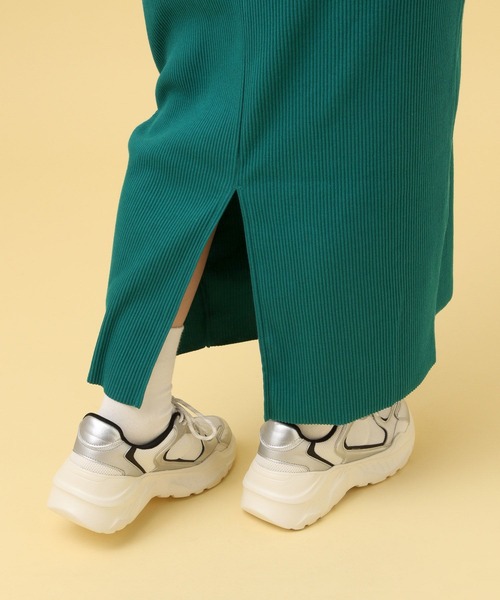 LEPSIM（レプシィム）の「【産前・産後対応】マタニティ／リブナロースカート　582139（マタニティウェア/グッズ・レディース・グリーン/ブラック・FREE）」の3枚目の写真