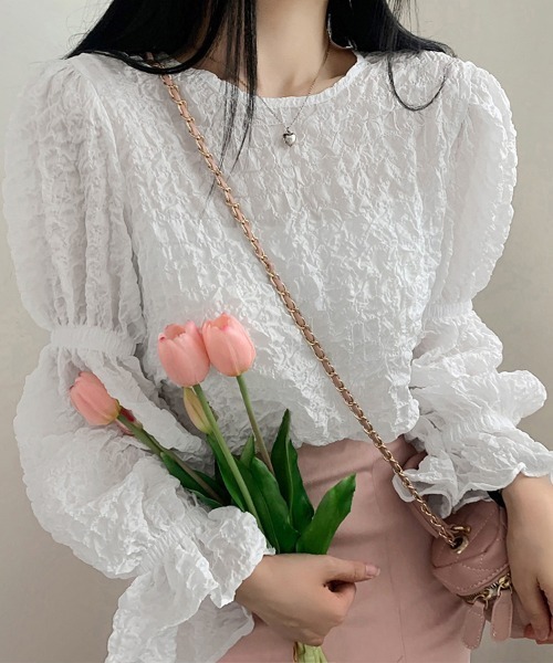 ReRe(リリ)の「ふんわり袖×シボ感ナチュラルブラウス(シャツ/ブラウス・レディース・ベージュ/ブラック/ホワイト・FREE)」の3枚目の写真
