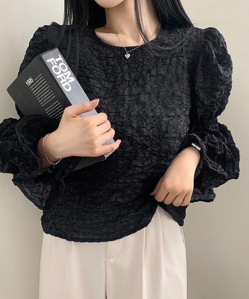 ReRe(リリ)の「ふんわり袖×シボ感ナチュラルブラウス(シャツ/ブラウス・レディース・ベージュ/ブラック/ホワイト・FREE)」の11枚目の写真