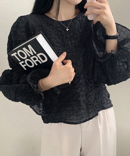 ReRe(リリ)の「ふんわり袖×シボ感ナチュラルブラウス(シャツ/ブラウス・レディース・ベージュ/ブラック/ホワイト・FREE)」の12枚目の写真