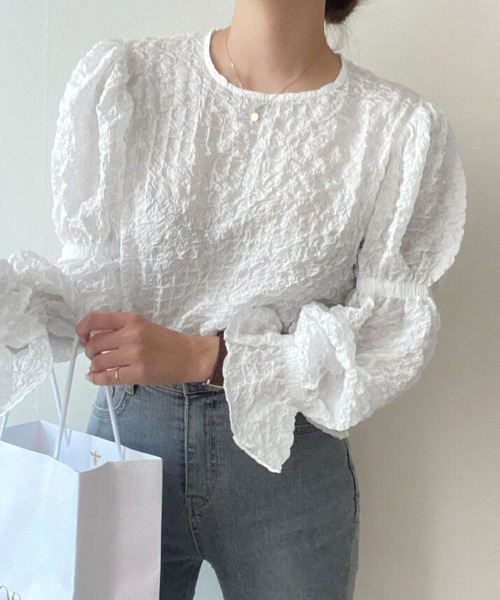 ReRe(リリ)の「ふんわり袖×シボ感ナチュラルブラウス(シャツ/ブラウス・レディース・ベージュ/ブラック/ホワイト・FREE)」の16枚目の写真
