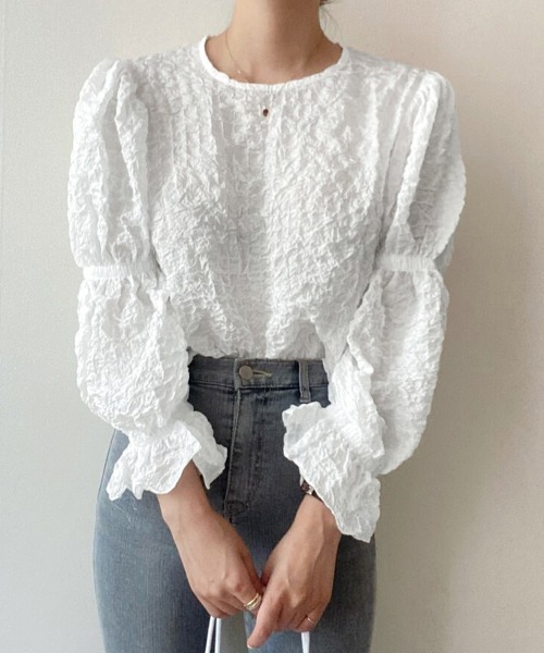 ReRe(リリ)の「ふんわり袖×シボ感ナチュラルブラウス(シャツ/ブラウス・レディース・ベージュ/ブラック/ホワイト・FREE)」の15枚目の写真