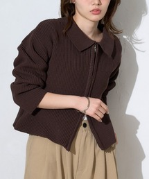 襟付き ダブルZIP スポンディッシュ ニットブルゾン