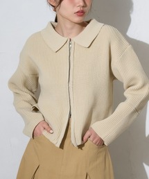 襟付き ダブルZIP スポンディッシュ ニットブルゾン