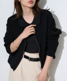 襟付き ダブルZIP スポンディッシュ ニットブルゾン