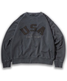 Salong hameu（サロン ハミュー）の「セットアップ対応 USAカモフラロゴアップリケ ピグメントウォッシュスウェットトレーナー メンズ レディース ユニセックス（スウェット）」