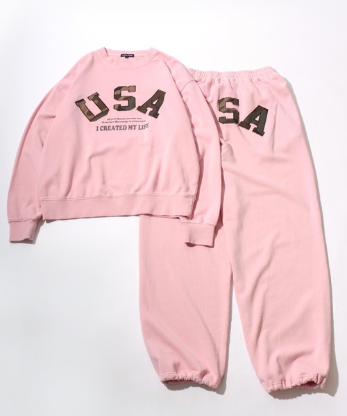 Salong hameu（サロン ハミュー）の「セットアップ対応 USAカモフラロゴアップリケ ピグメントウォッシュスウェットトレーナー メンズ レディース ユニセックス（スウェット・メンズ・ピンク/スミクロ/ネイビー・M/L）」の22枚目の写真