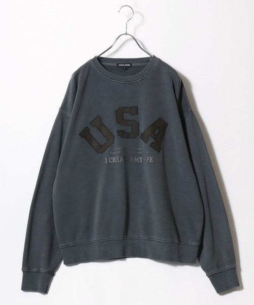 Salong hameu（サロン ハミュー）の「セットアップ対応 USAカモフラロゴアップリケ ピグメントウォッシュスウェットトレーナー メンズ レディース ユニセックス（スウェット・メンズ・ピンク/スミクロ/ネイビー・M/L）」の4枚目の写真
