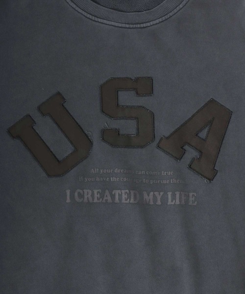 Salong hameu（サロン ハミュー）の「セットアップ対応 USAカモフラロゴアップリケ ピグメントウォッシュスウェットトレーナー メンズ レディース ユニセックス（スウェット・メンズ・ピンク/スミクロ/ネイビー・M/L）」の6枚目の写真