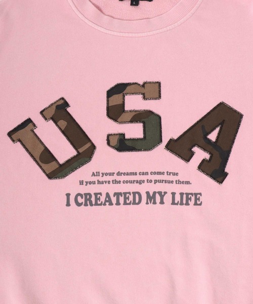 Salong hameu（サロン ハミュー）の「セットアップ対応 USAカモフラロゴアップリケ ピグメントウォッシュスウェットトレーナー メンズ レディース ユニセックス（スウェット・メンズ・ピンク/スミクロ/ネイビー・M/L）」の8枚目の写真