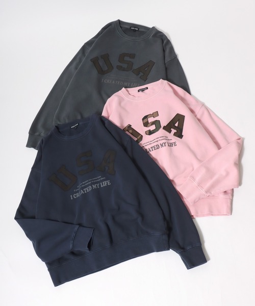 Salong hameu（サロン ハミュー）の「セットアップ対応 USAカモフラロゴアップリケ ピグメントウォッシュスウェットトレーナー メンズ レディース ユニセックス（スウェット・メンズ・ピンク/スミクロ/ネイビー・M/L）」の19枚目の写真