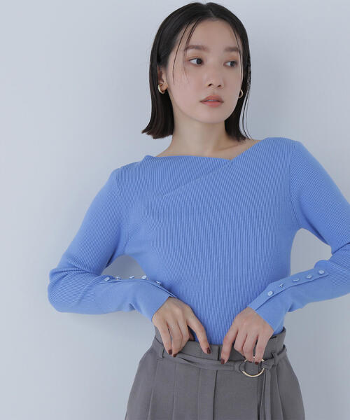 NATURAL BEAUTY BASIC（ナチュラルビューティーベーシック）の「◇ニュアンスネックリブニット（ニット/セーター・レディース・ピンク/ブルー/オフホワイト/チャコールグレー・FREE）」の3枚目の写真