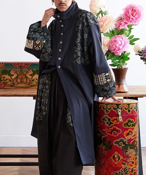 チャイハネ（チャイハネ）の「【チャイハネ】ヤオリ異素材パッチワークMEN'Sロングカーディガン（カーディガン/ボレロ・メンズ・ベージュ/ブラック/ブルー・FREE）」の3枚目の写真