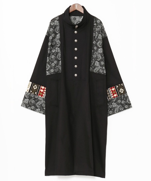 チャイハネ（チャイハネ）の「【チャイハネ】ヤオリ異素材パッチワークMEN'Sロングカーディガン（カーディガン/ボレロ・メンズ・ベージュ/ブラック/ブルー・FREE）」の4枚目の写真