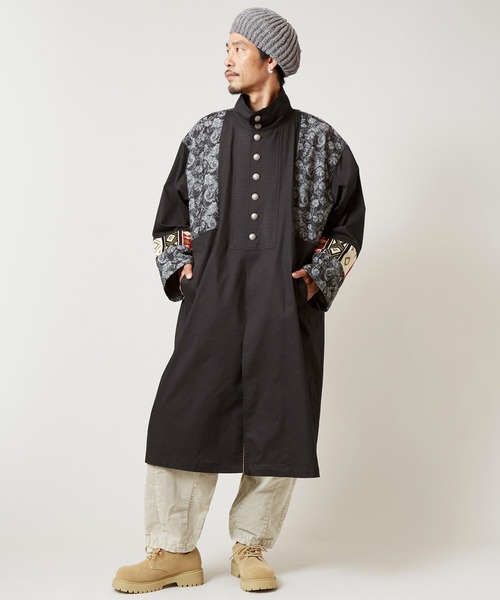 チャイハネ（チャイハネ）の「【チャイハネ】ヤオリ異素材パッチワークMEN'Sロングカーディガン（カーディガン/ボレロ・メンズ・ベージュ/ブラック/ブルー・FREE）」の6枚目の写真