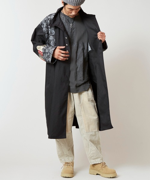 チャイハネ（チャイハネ）の「【チャイハネ】ヤオリ異素材パッチワークMEN'Sロングカーディガン（カーディガン/ボレロ・メンズ・ベージュ/ブラック/ブルー・FREE）」の9枚目の写真