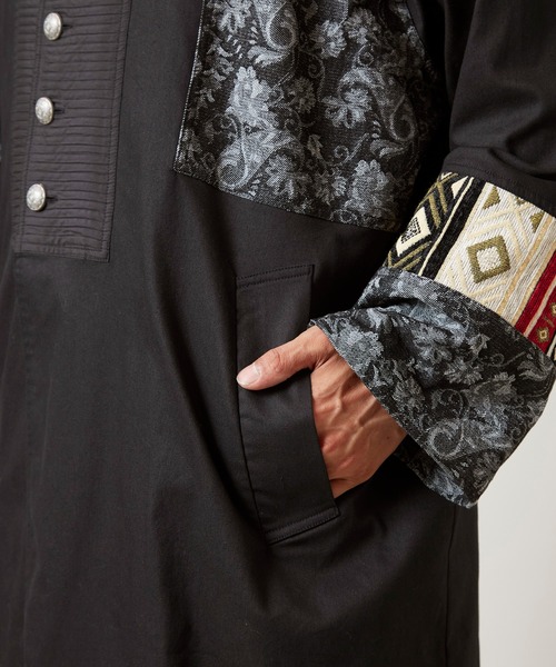 チャイハネ（チャイハネ）の「【チャイハネ】ヤオリ異素材パッチワークMEN'Sロングカーディガン（カーディガン/ボレロ・メンズ・ベージュ/ブラック/ブルー・FREE）」の12枚目の写真