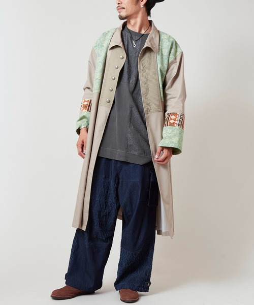 チャイハネ（チャイハネ）の「【チャイハネ】ヤオリ異素材パッチワークMEN'Sロングカーディガン（カーディガン/ボレロ・メンズ・ベージュ/ブラック/ブルー・FREE）」の13枚目の写真