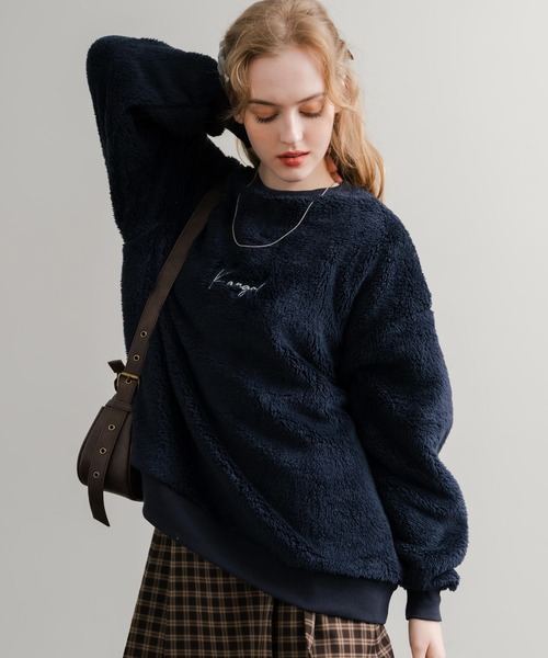 KANGOL（カンゴール）の「KANGOL カンゴール 別注コラボ ロゴ刺繍シャギーボアフリースクルーネックトレーナー（スウェット・メンズ・ベージュ/チャコール/ネイビー/ブラウン/ブラック/オフホワイト・M/L/XL）」の6枚目の写真