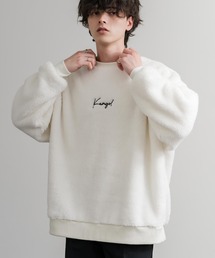 KANGOL カンゴール 別注コラボ ロゴ刺繍シャギーボアフリースクルーネックトレーナー