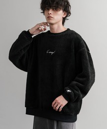 KANGOL カンゴール 別注コラボ ロゴ刺繍シャギーボアフリースクルーネックトレーナー