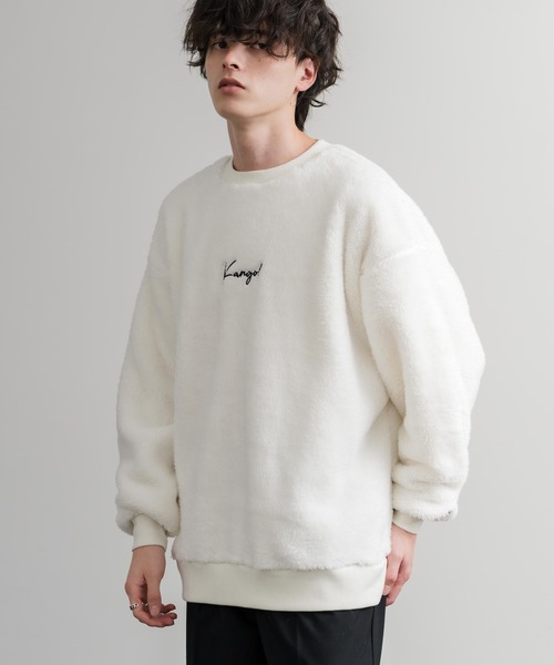 KANGOL（カンゴール）の「KANGOL カンゴール 別注コラボ ロゴ刺繍シャギーボアフリースクルーネックトレーナー（スウェット・メンズ・ベージュ/チャコール/ネイビー/ブラウン/ブラック/オフホワイト・M/L/XL）」の12枚目の写真