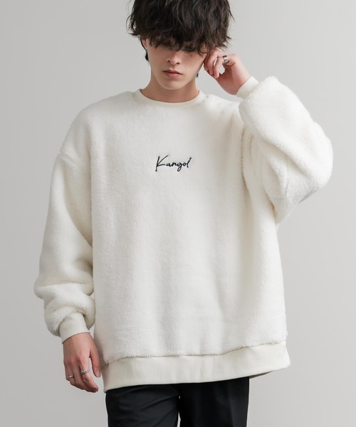 KANGOL（カンゴール）の「KANGOL カンゴール 別注コラボ ロゴ刺繍シャギーボアフリースクルーネックトレーナー（スウェット・メンズ・ベージュ/チャコール/ネイビー/ブラウン/ブラック/オフホワイト・M/L/XL）」の13枚目の写真