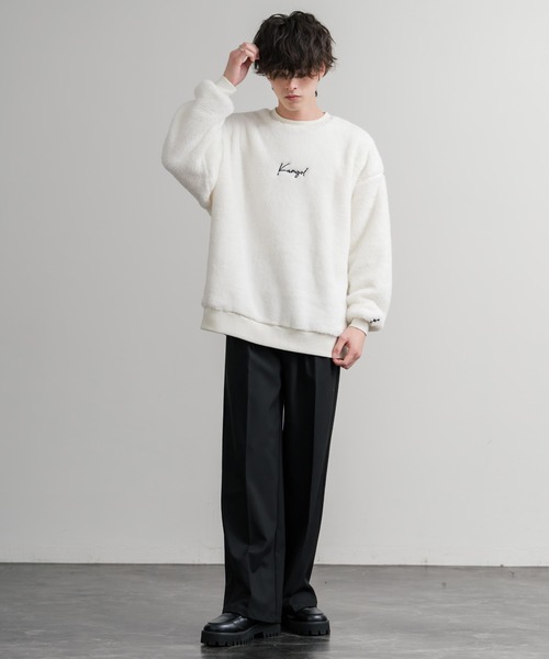 KANGOL（カンゴール）の「KANGOL カンゴール 別注コラボ ロゴ刺繍シャギーボアフリースクルーネックトレーナー（スウェット・メンズ・ベージュ/チャコール/ネイビー/ブラウン/ブラック/オフホワイト・M/L/XL）」の14枚目の写真