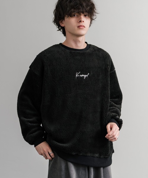 KANGOL（カンゴール）の「KANGOL カンゴール 別注コラボ ロゴ刺繍シャギーボアフリースクルーネックトレーナー（スウェット・メンズ・ベージュ/チャコール/ネイビー/ブラウン/ブラック/オフホワイト・M/L/XL）」の17枚目の写真