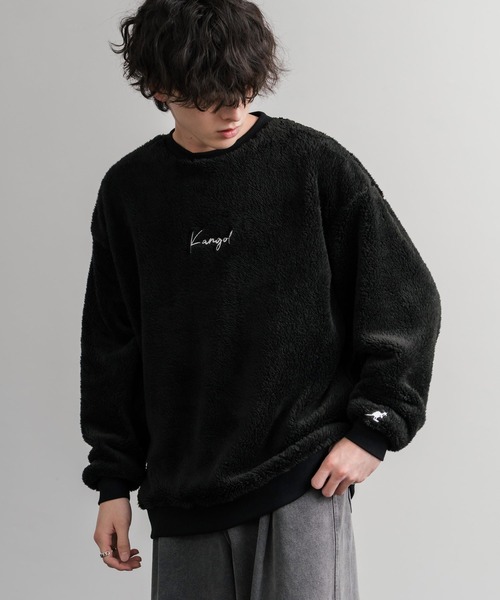 KANGOL（カンゴール）の「KANGOL カンゴール 別注コラボ ロゴ刺繍シャギーボアフリースクルーネックトレーナー（スウェット・メンズ・ベージュ/チャコール/ネイビー/ブラウン/ブラック/オフホワイト・M/L/XL）」の18枚目の写真