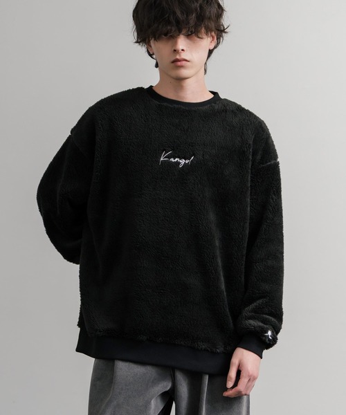 KANGOL（カンゴール）の「KANGOL カンゴール 別注コラボ ロゴ刺繍シャギーボアフリースクルーネックトレーナー（スウェット・メンズ・ベージュ/チャコール/ネイビー/ブラウン/ブラック/オフホワイト・M/L/XL）」の19枚目の写真