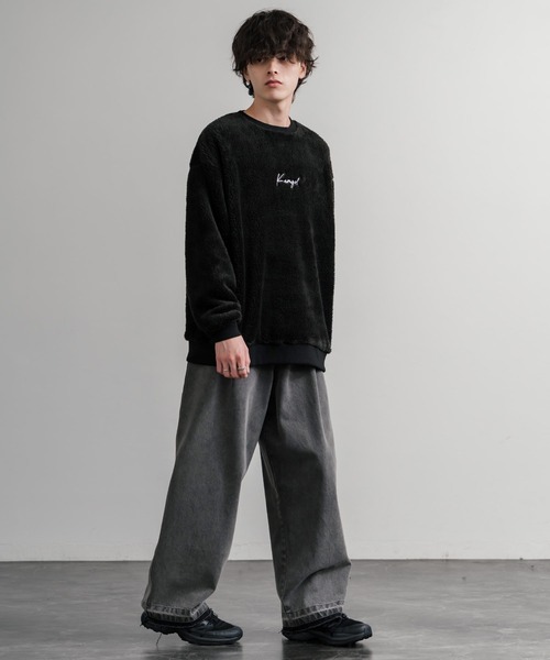 KANGOL（カンゴール）の「KANGOL カンゴール 別注コラボ ロゴ刺繍シャギーボアフリースクルーネックトレーナー（スウェット・メンズ・ベージュ/チャコール/ネイビー/ブラウン/ブラック/オフホワイト・M/L/XL）」の20枚目の写真