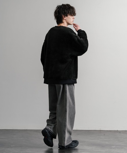 KANGOL（カンゴール）の「KANGOL カンゴール 別注コラボ ロゴ刺繍シャギーボアフリースクルーネックトレーナー（スウェット・メンズ・ベージュ/チャコール/ネイビー/ブラウン/ブラック/オフホワイト・M/L/XL）」の21枚目の写真