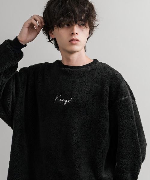 KANGOL（カンゴール）の「KANGOL カンゴール 別注コラボ ロゴ刺繍シャギーボアフリースクルーネックトレーナー（スウェット・メンズ・ベージュ/チャコール/ネイビー/ブラウン/ブラック/オフホワイト・M/L/XL）」の22枚目の写真