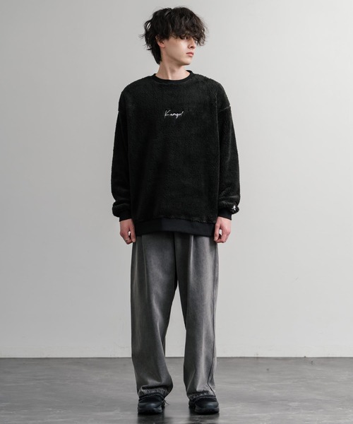 KANGOL（カンゴール）の「KANGOL カンゴール 別注コラボ ロゴ刺繍シャギーボアフリースクルーネックトレーナー（スウェット・メンズ・ベージュ/チャコール/ネイビー/ブラウン/ブラック/オフホワイト・M/L/XL）」の11枚目の写真