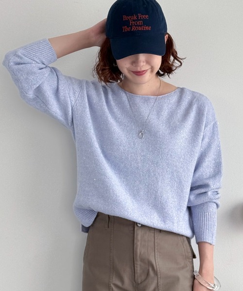 Doux archives(ドゥアルシーヴ)の「スパンコールボートネックニット(ニット/セーター・レディース・アイボリー/ブラウン/ラベンダー/イエロー・FREE)」の3枚目の写真