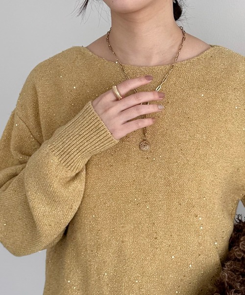 Doux archives(ドゥアルシーヴ)の「スパンコールボートネックニット(ニット/セーター・レディース・アイボリー/ブラウン/ラベンダー/イエロー・FREE)」の6枚目の写真