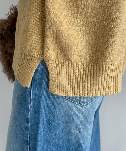 Doux archives(ドゥアルシーヴ)の「スパンコールボートネックニット(ニット/セーター・レディース・アイボリー/ブラウン/ラベンダー/イエロー・FREE)」の7枚目の写真