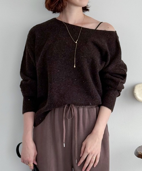 Doux archives(ドゥアルシーヴ)の「スパンコールボートネックニット(ニット/セーター・レディース・アイボリー/ブラウン/ラベンダー/イエロー・FREE)」の19枚目の写真