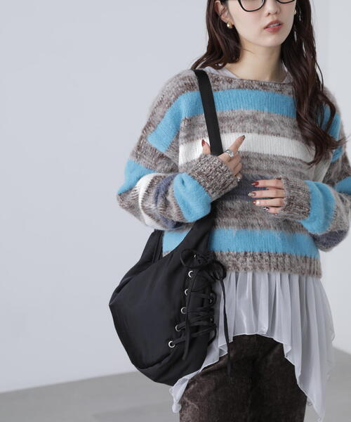 FREE'S MART（フリーズマート）の「レースアップバッグ（トートバッグ・レディース・ブラウン/ブラック・ﾌﾘ-）」の3枚目の写真