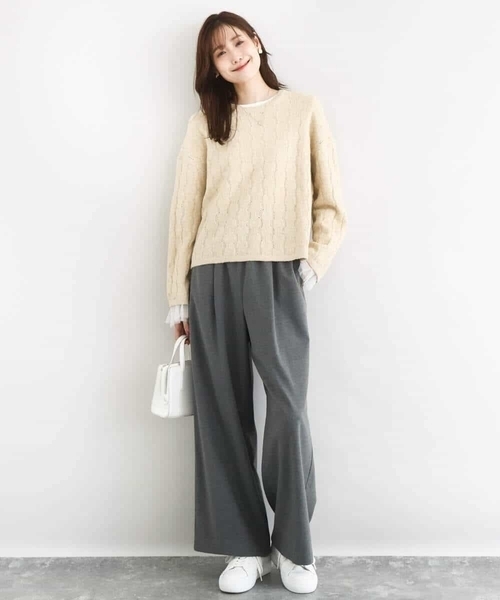 MK MICHEL KLEIN（エムケーミッシェルクラン）の「スパンコールラメ入りニット/洗える（ニット/セーター・レディース・ベージュ/ライトグレー/ピンク・38）」の13枚目の写真