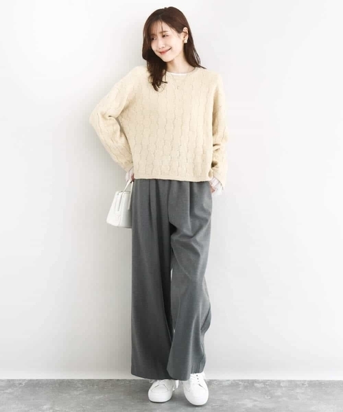 MK MICHEL KLEIN（エムケーミッシェルクラン）の「スパンコールラメ入りニット/洗える（ニット/セーター・レディース・ベージュ/ライトグレー/ピンク・38）」の14枚目の写真