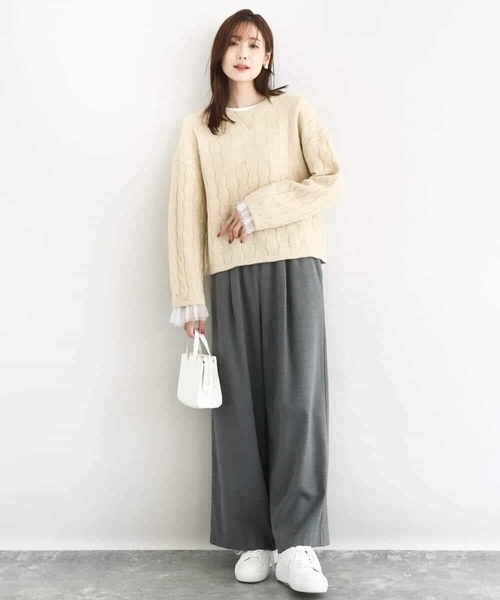 MK MICHEL KLEIN（エムケーミッシェルクラン）の「スパンコールラメ入りニット/洗える（ニット/セーター・レディース・ベージュ/ライトグレー/ピンク・38）」の15枚目の写真