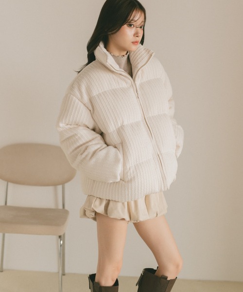 VANNIE U（ヴァニーユー）の「ケーブルニット中綿コート（その他アウター・レディース・ブラック/アイボリー・FREE）」の20枚目の写真
