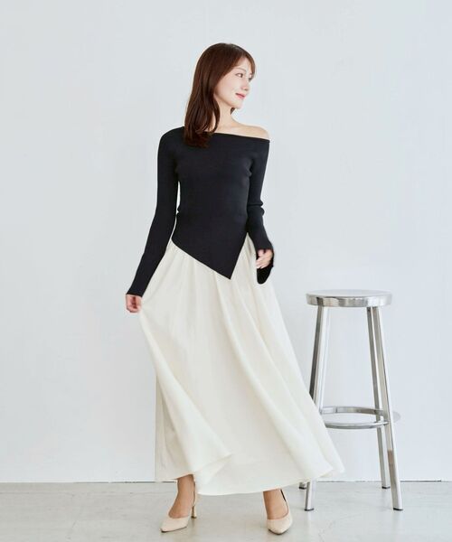 cle blatt(クレブラット)の「アシメドッキングニットワンピース(ワンピース・レディース・ボルドー/ベージュ/ブラック・MEDIUM)」の13枚目の写真