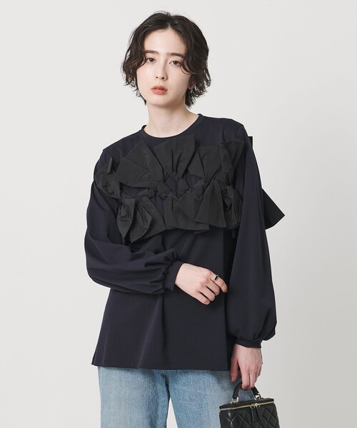 ユナイテッドアローズ今期リボンコンビ パフスリーブカットソー ウォッシャブル UNITED ARROWS リボン コンビ パフスリーブ カットソー